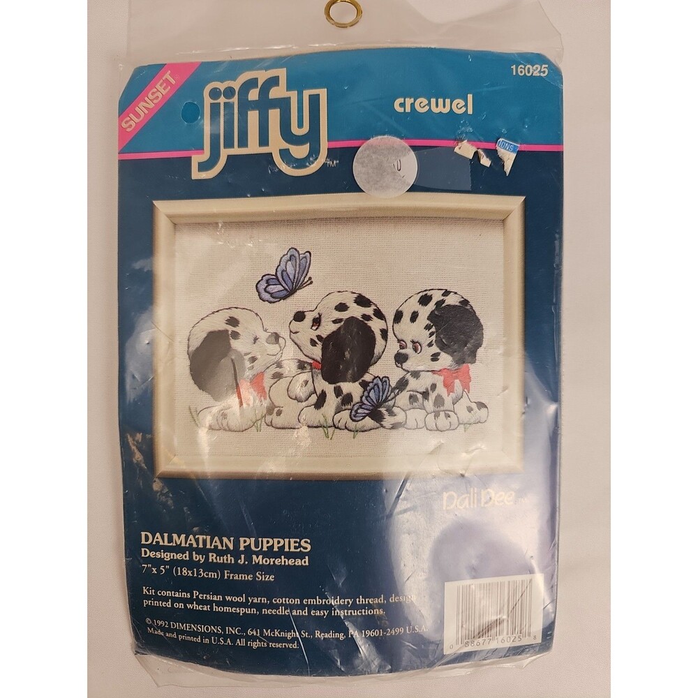 Vintage Jiffy Crewel Embroidery Kit Dalmatian Puppies Ruth J. Morehead NIP